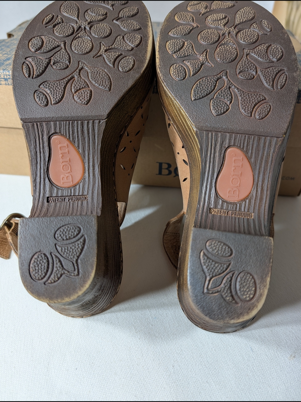 BORN Tan Leather Perforated Wedge Sandals - Picture 12 of 12